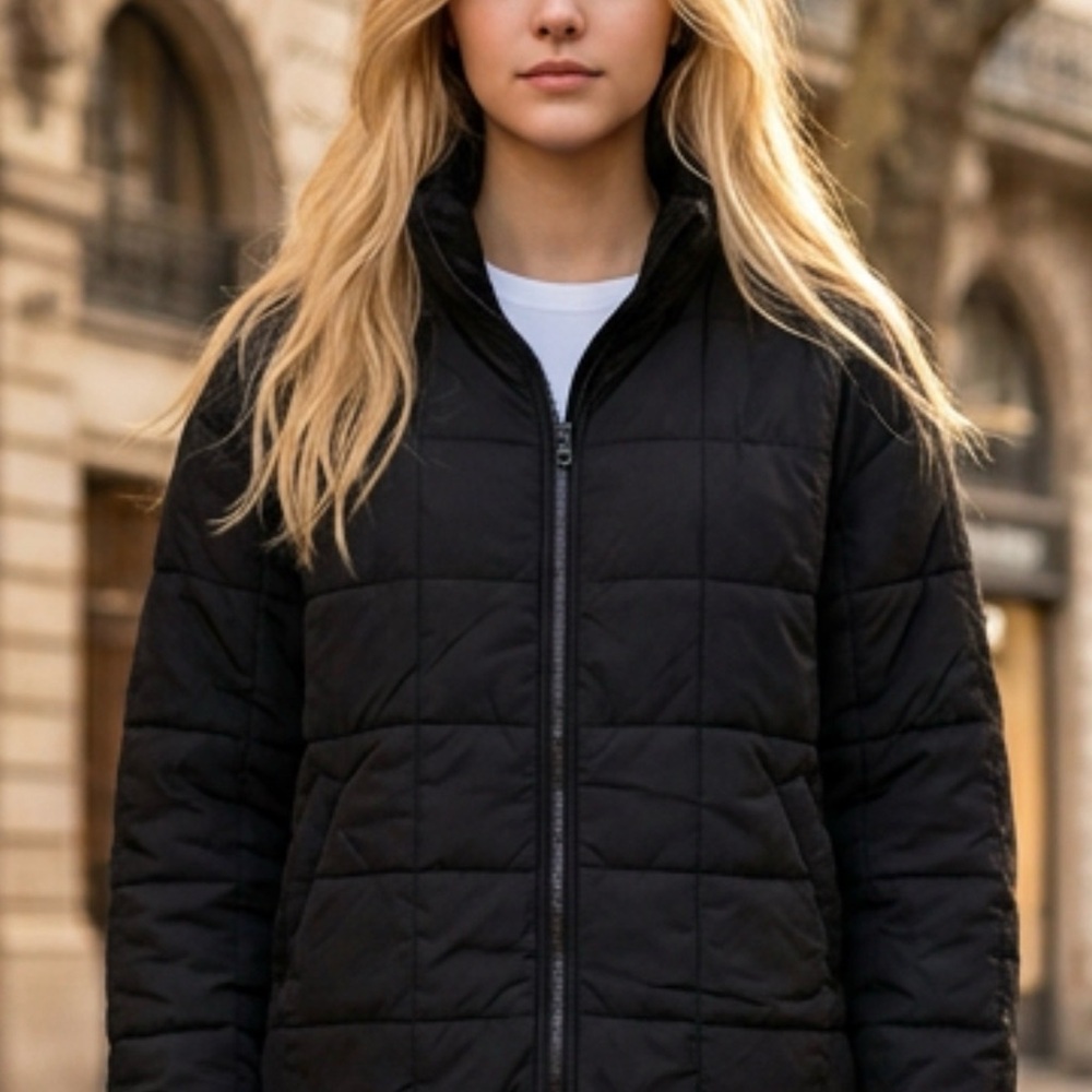 Roxy Black Quilted Full Zip Nylon Quilted Jacket Women's Outdoor XL Winter Fall
